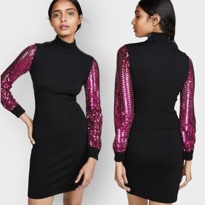Nwt MOSCHINO Couture Black Sweater Mock Neck Dress Sequin Sleeves